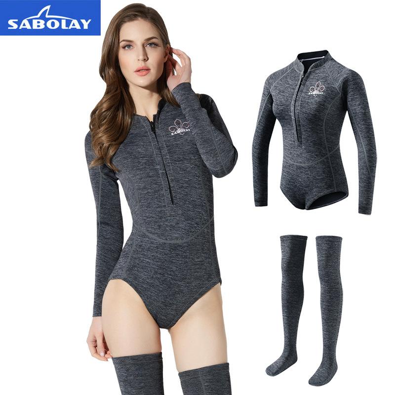 Outdoor Sports Diving Suit Women's Snorkeling Cold Warm Jellyfish Split Long-sleeved Stockings Swimsuit Set
