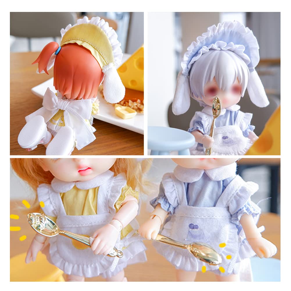 HIGHAWK Obitsu 11 OB11 Doll Costume Set for 11cm Kimono Set Body, Toy, Maid, Nendoroid, 6-Piece (Blue)