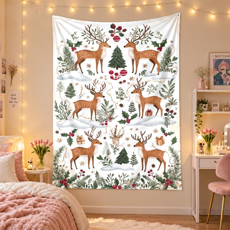 Weihnachtlich bedruckter Wandteppich für Schlafzimmer Wohnzimmer Wanddekoration Feiertagsgeschenk