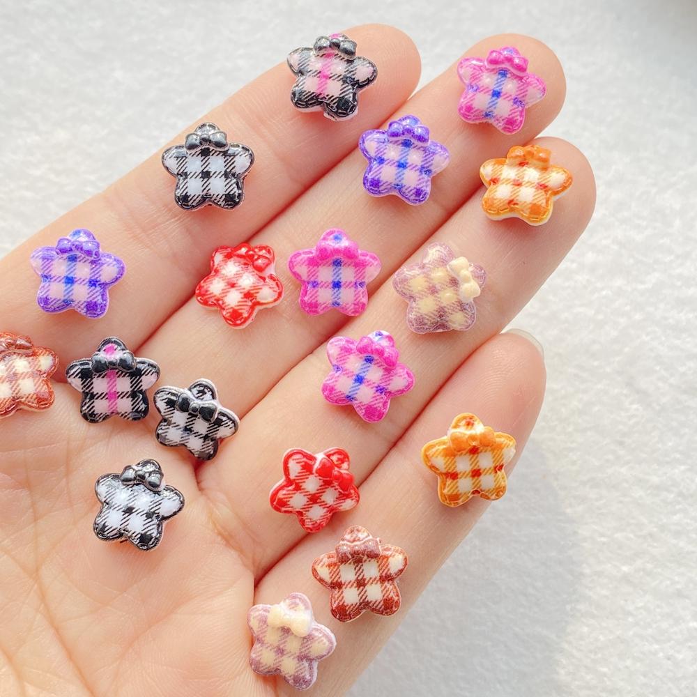 

50Pcs Mixed 11mm Grid Bowknot Star Nail Art Flat back Rhinestone Bead Scrapbook DIY Manicures Appliques Accessories Crafts