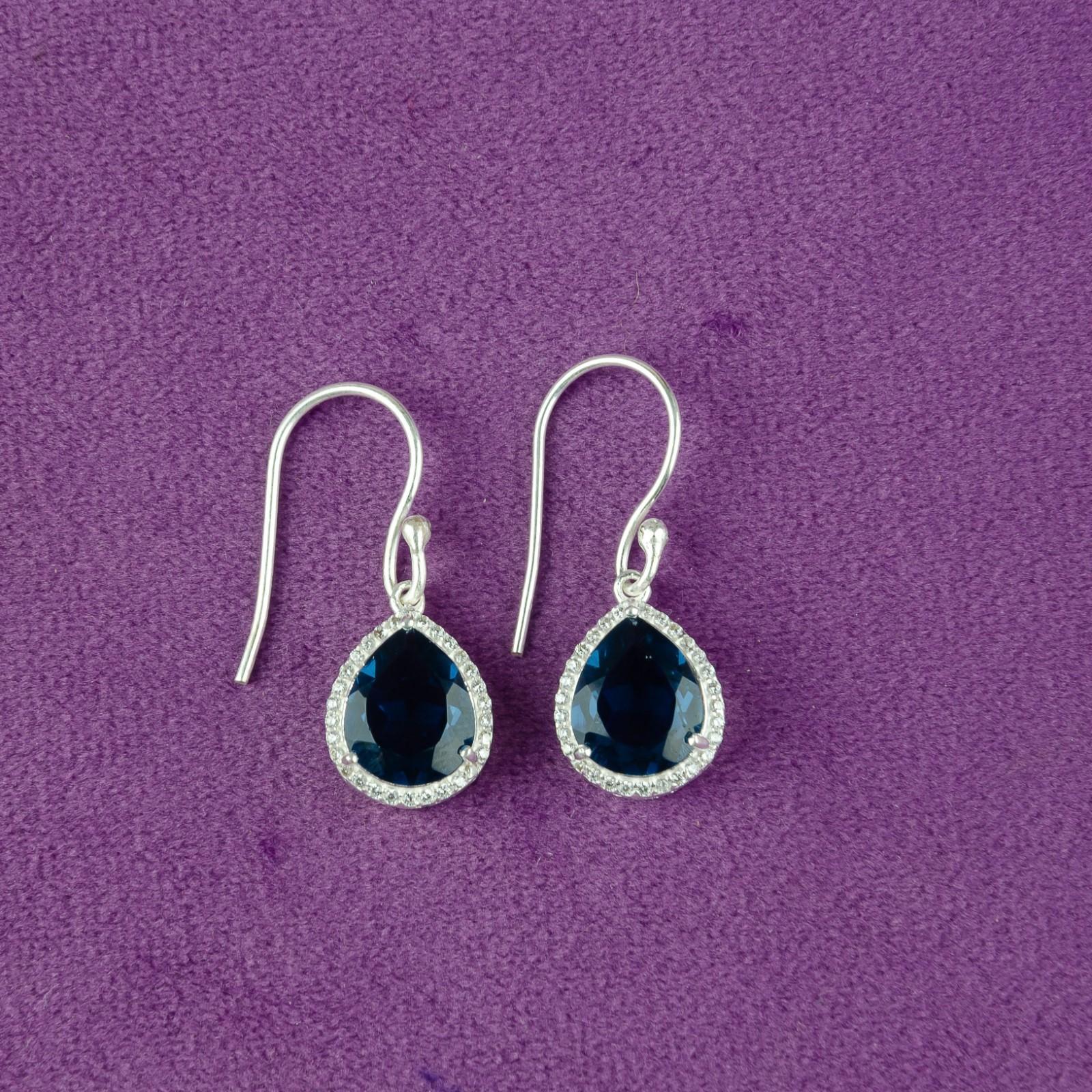 

London Blue Topaz Gemstone 925 Sterling Silver Jewelry Zircon Hook Earrings1.80 CZE-4-4