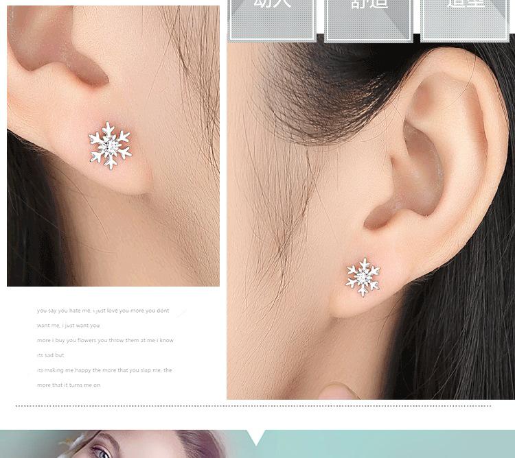 S999 Reinsilber Schneeflocke Zirkon Ohrstecker, Koreanischer Stil Weihnachten Damenmode, Exquisiter Nischenschmuck