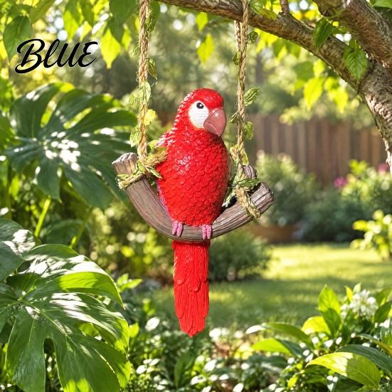 Resin Bird Hanging Decor Parrot on Swing Statue Tropical Sculpture Colorful Ornament for Realistic Pendant Trees Garden Tree Patio Balcony