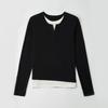 Niche Design Sense Tencel Wool Contrasting Color Fake Two-piece Long-sleeved Shirt Autumn New Thin Bottoming Shirt Women