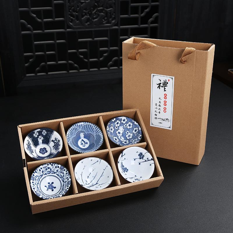 Ceramic Blue and Douli Set White Porcelain Hand-painted Household Kung Fu Tasting Bowl Tea Cup Kiln Ch