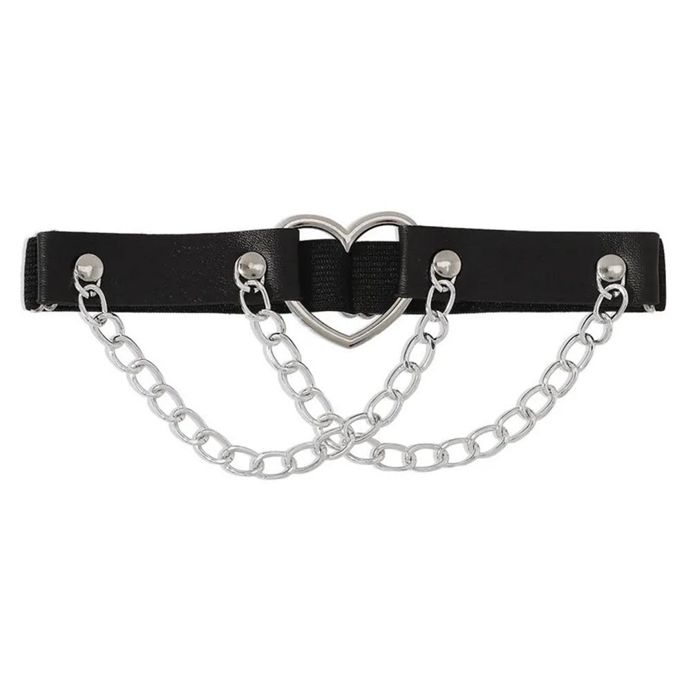 Fashion Sexy Leg Chain Leather Elastic Spiked Leg Harness For Women Girls Goth Heart Thigh Leg Chains Rave Body Jewelry Gift