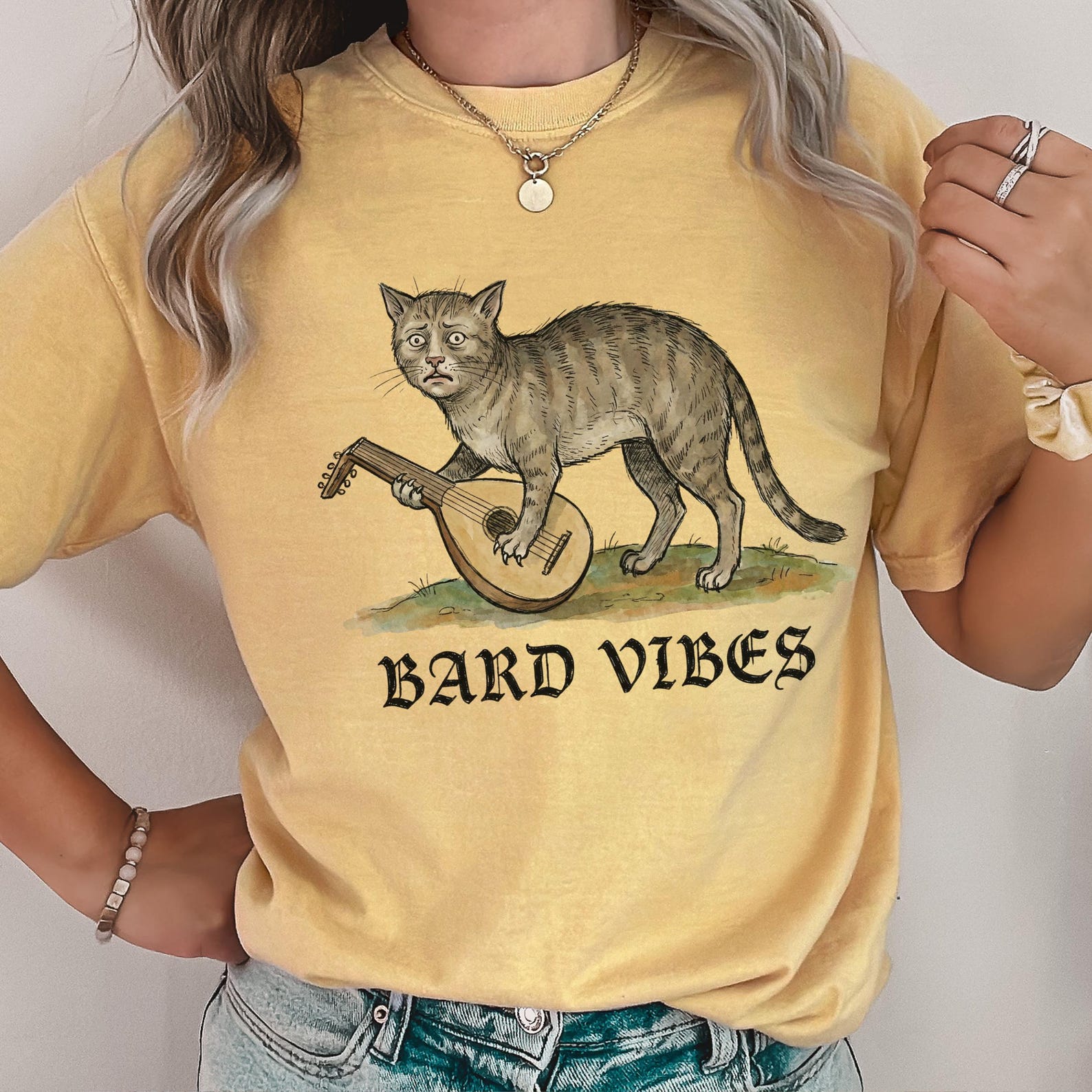 Medieval Cat Bard T-Shirt | Folk Fantasy Unisex Tee S