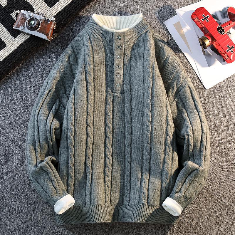Men's Trendy Two-Piece Look Cable Knit Pullover Sweater - Long Sleeve, Solid Color for Autumn
