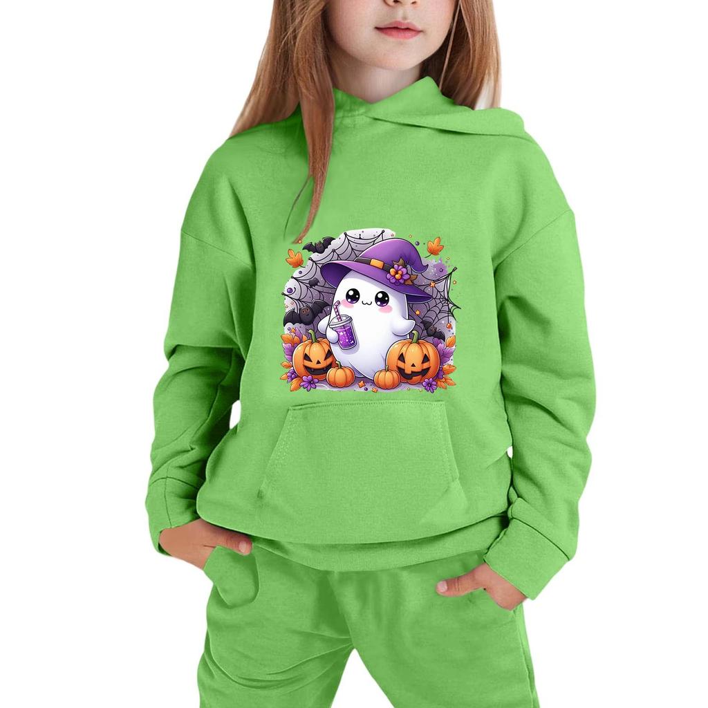 Kids Halloween Hoodie Pullover Sweatshirt with Ghost Pumpkin Print Long Sleeve Casual Top for Boys Girls