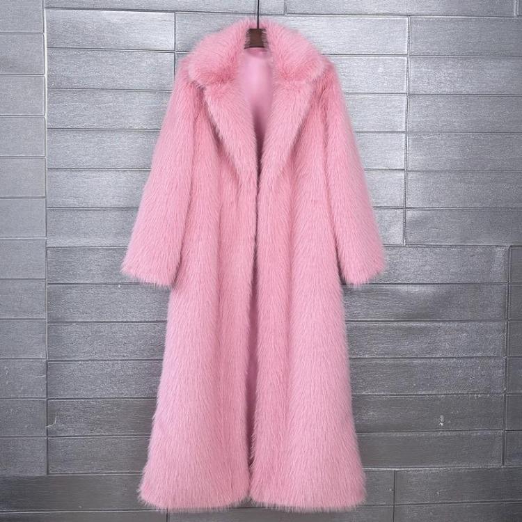 Winter Damen Lässiger Kunstpelzmantel Lange Jacke Trendiger Cardigan Einfarbige High-End-Mode