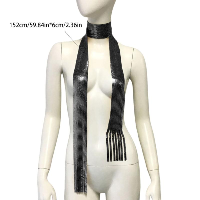 Blingbling Scarf for Women Full Sequins Long Chain for Nightclub Proms Choker Blingbling Nightclub Cool Jewelry