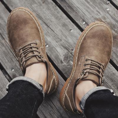 Short Boots Men's Autumn British Big Head Tooling Martin Boots Low-top Flat Baseplate Shoes Retro Martin Shoes Versatile Men's Leather Shoes