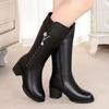 Womens Ankle Boots High Quality Leather Casual Boot Fashion High Heeled Ankle Boots for Women Plush Warm Winter Boot