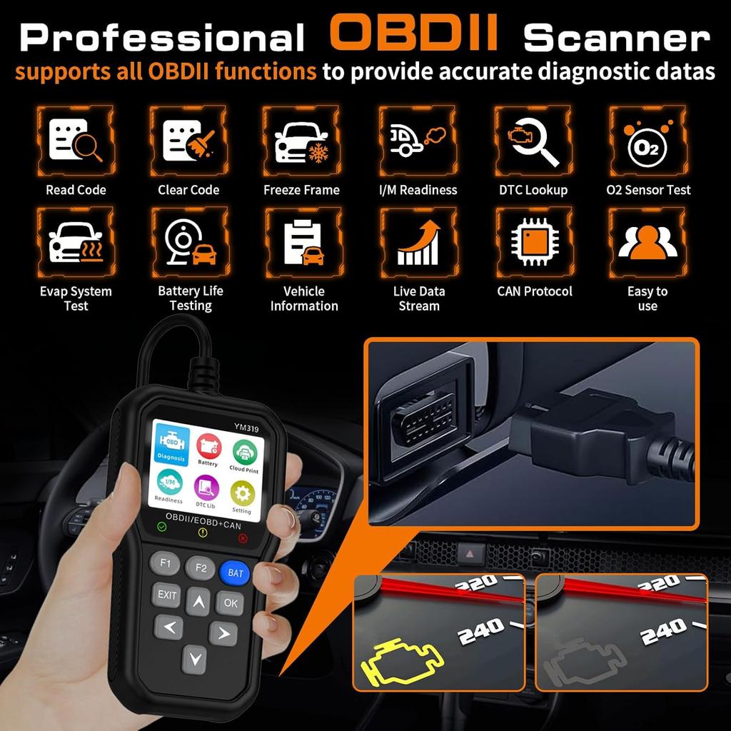OBD2 Scanner Battery Tester Diagnostic Tool, Car Code Reader CAN Clear Fault Light, Scan Auto Battery Voltage/Life, Printer for OBDII Cars Since 1996