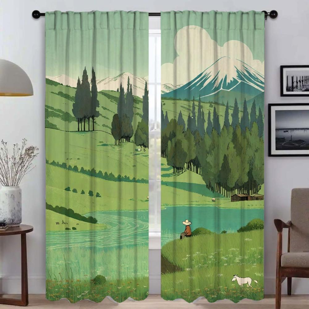 

Обширные оттенки луга, современные шторы для гостиной, 2 шт., занавески для домашнего интерьера, занавески для камеры, перегородка для кухни W50xH70cmx2pcs-CL