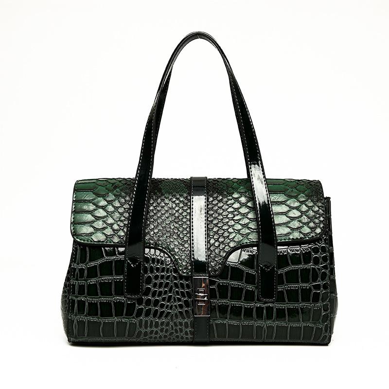 

Женская сумка-тоут для мамы с узором крокодила 2025 новая модная женская сумка большой вместимости на плечо сумка-мессенджер женская сумка single package зелёный
