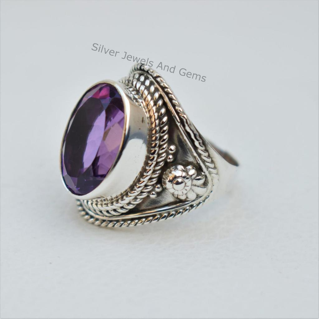 925 Sterling Silver Amethyst Ring, Purple Gemstone Ring, February Birthstone Ring, Handmade Ring, Oval Amethyst Designer Ring, Promise Ring