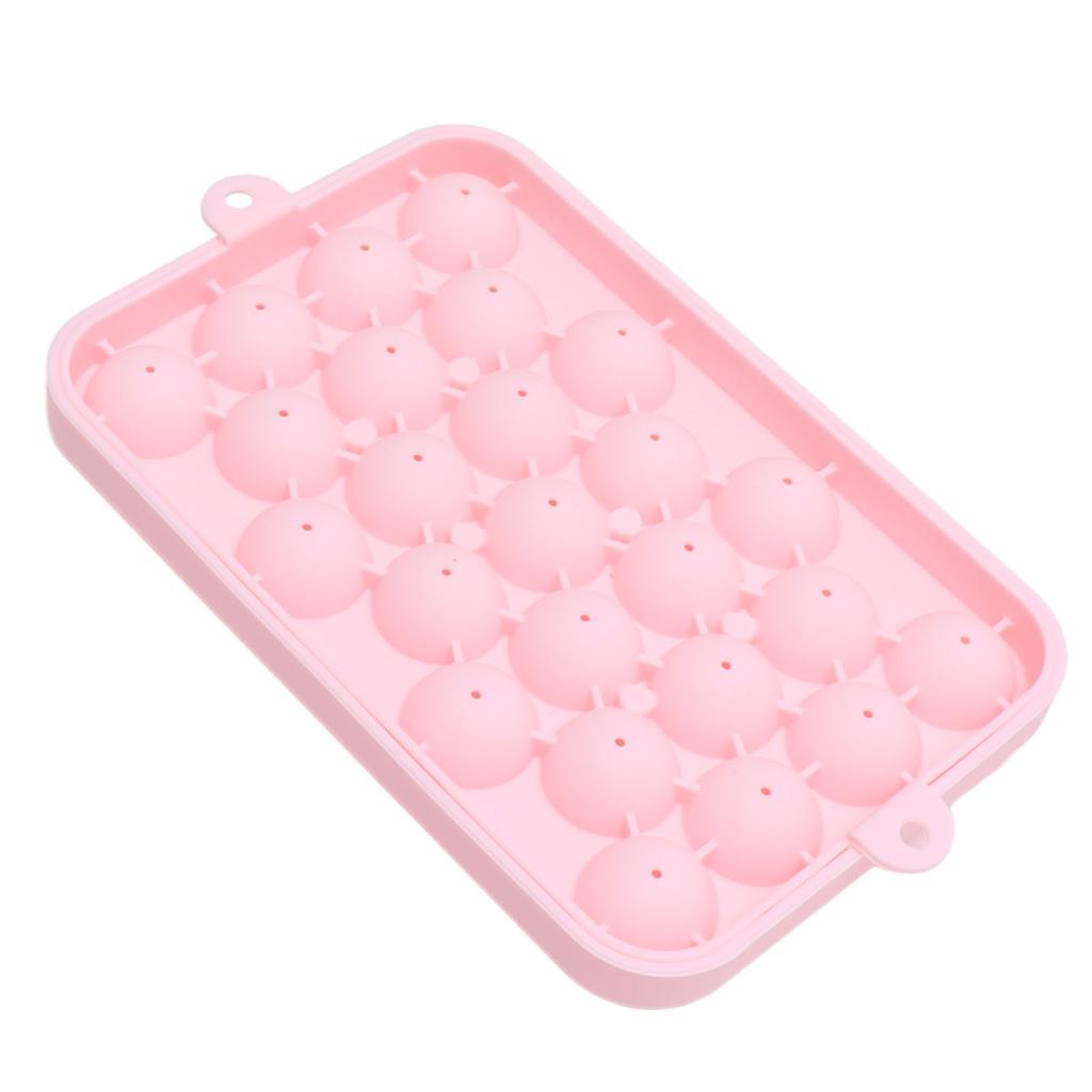 25 Fächer Eiswürfelform Einfach zu lösen Silikon Eisball Maker Form Mini Runde Eiskugelform mit Deckel Rosa