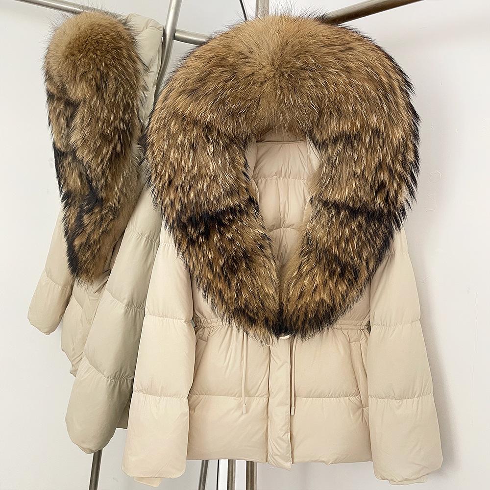 Removable oversized fox fur collar women's short down jacket women's winter new hooded waist and thin fur jacket