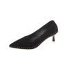 High Heels Women's Autumn 2025 New Pointed Head Shallow Mouth Thin Heel Versatile Rivet Temperament Black Thin Single Shoes Women