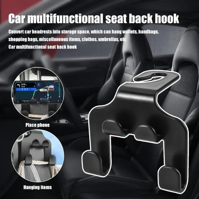 Multifunctional 4 In 1Car Seat Back Hook Double Head Phone Hanger Headrest Hanging Bag Storage Hanger Car Interior Accessories
