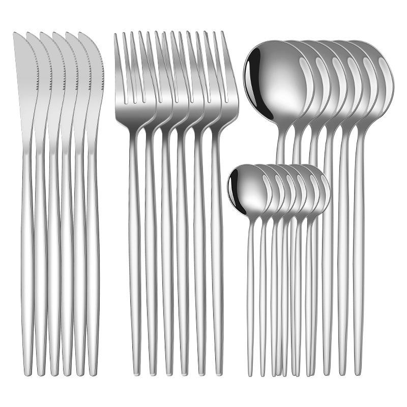 

2025 Stainless Steel 24-Piece Cutlery Set for Hotels & Restaurants: Steak Knife, Fork & Spoon
