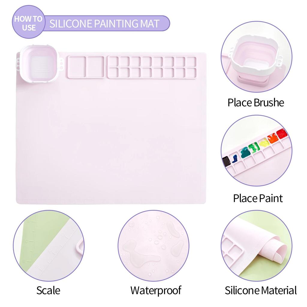 Tappetino da disegno in silicone riutilizzabile con ventosa per bambini, popolare per bambini, con tappetino da pittura in silicone per arte e tazza