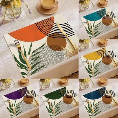 Artistic Modern Geometric Plant Leaves Pattern Placemats Elegant Table Mats For Dining Table Decoration In Kitchen Dining Room