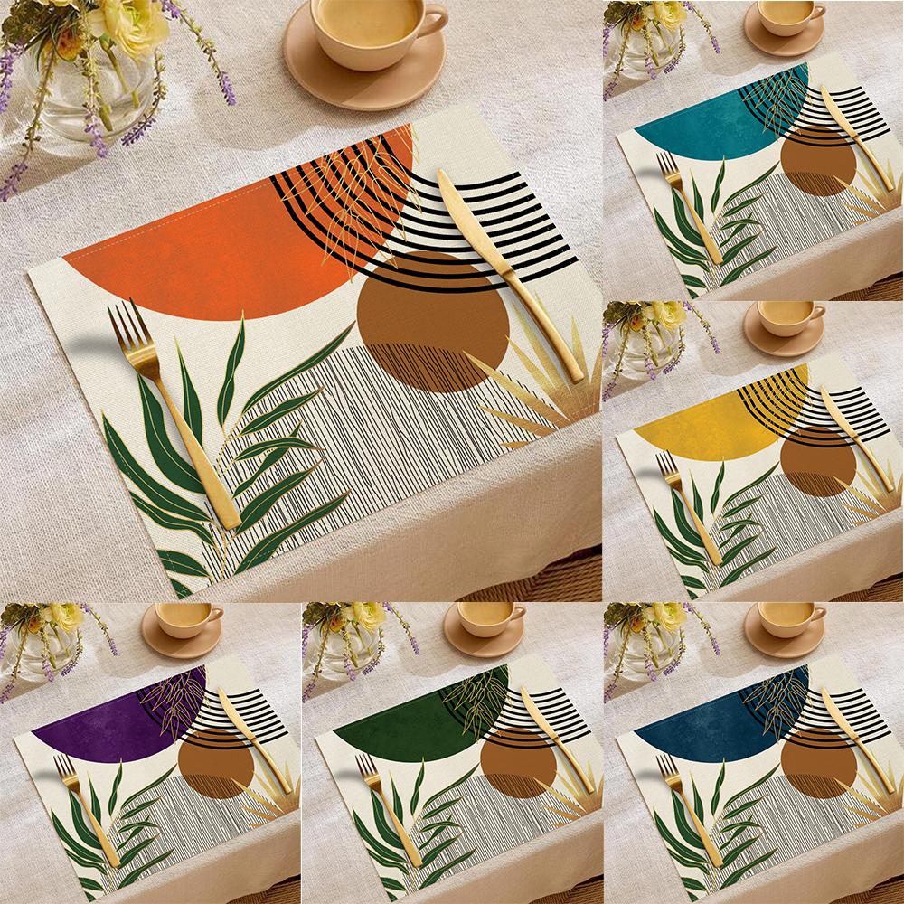 Künstlerische Moderne Geometrische Pflanzenblätter Muster Platzsets Elegante Tischsets Für Esstisch Dekoration In Küche Esszimmer