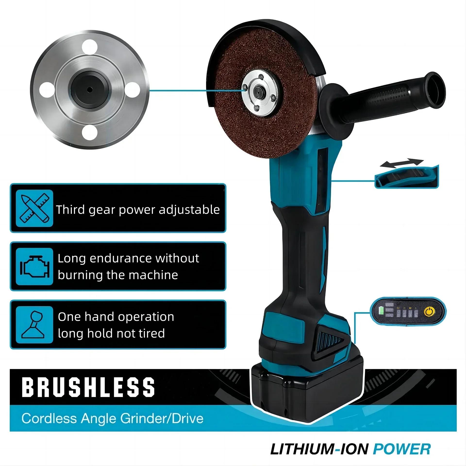 

Brushless Lithium Angle Grinder Multi-function Polisher Cutting Machine Cordless Electric Angle Grinder Electromechanical Tools синій