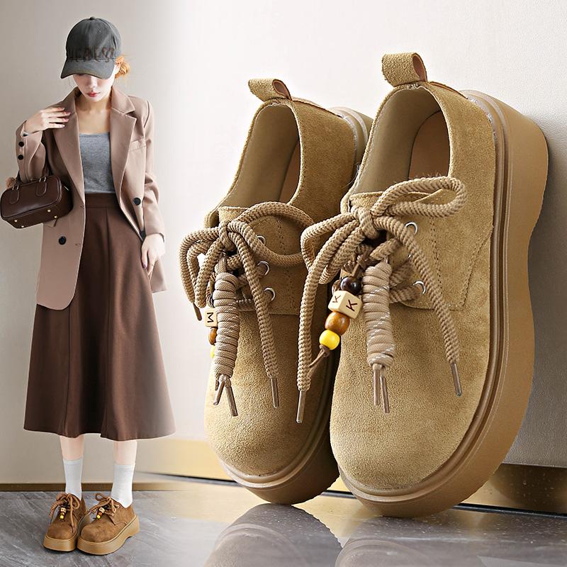 New 2025 Women's Soft Leather Thick Bottom Platform Slip-On Casual Loafers Single Shoes Easy To Wear Comfortable Shoes