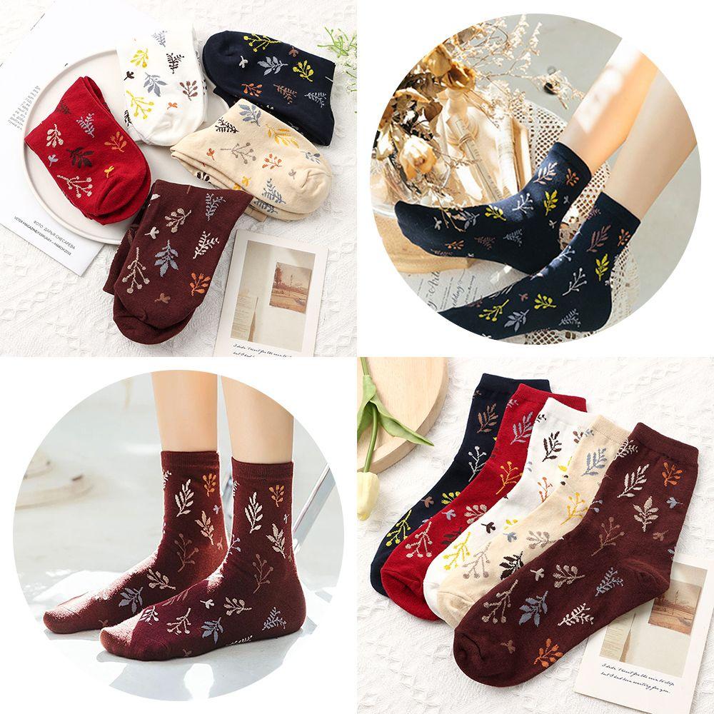 Socks Seamless Pure Cotton Sock Maple Leaf Warm Socks Japanese Style Print Socks Sleeping Hosiery
