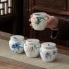 Creative Painted Lotus Fish Ceramic Tea Caddy Moisture-proof Sealed Storage Jar Portable Storage Jar Food Container Decoration