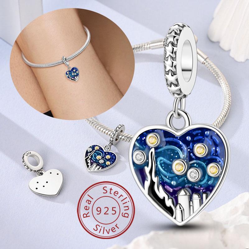 Yiran Pet Products Women's Blue Authentic Genuine Copper Charm Van Gogh Starry Sky Charm Decorations Bead Elements Pendant Piece Suitable For Bracelet Style Woman Jewelry Creation