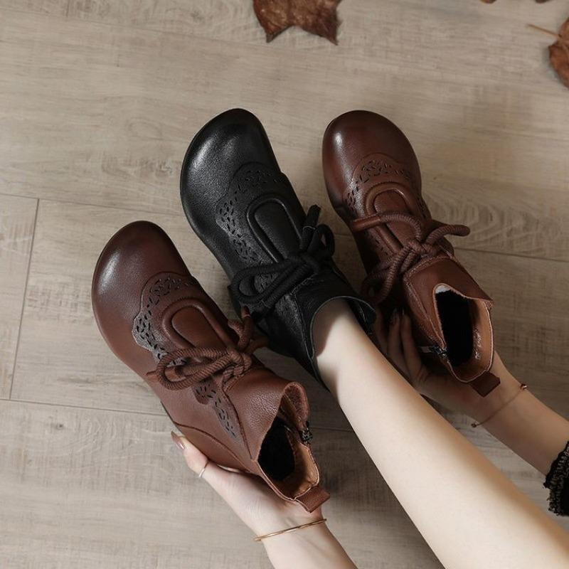 New Style Shoes Retro Mom Ankle Boots Women's Round-toed Mid-heel Anti-slip Soft-soled Ankle Boots