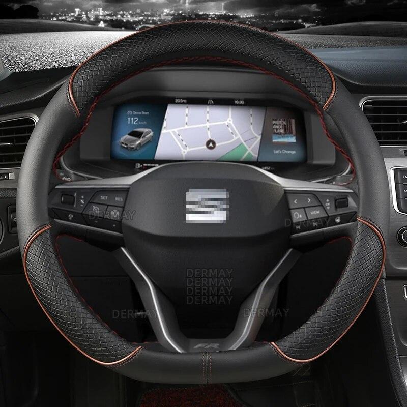 for Seat Tarraco Arona Ateca Ibiza Toledo Mii Leon Arosa Exeo ST FR 38cm Non-Slip Car Steering Wheel Cover Microfiber Leather