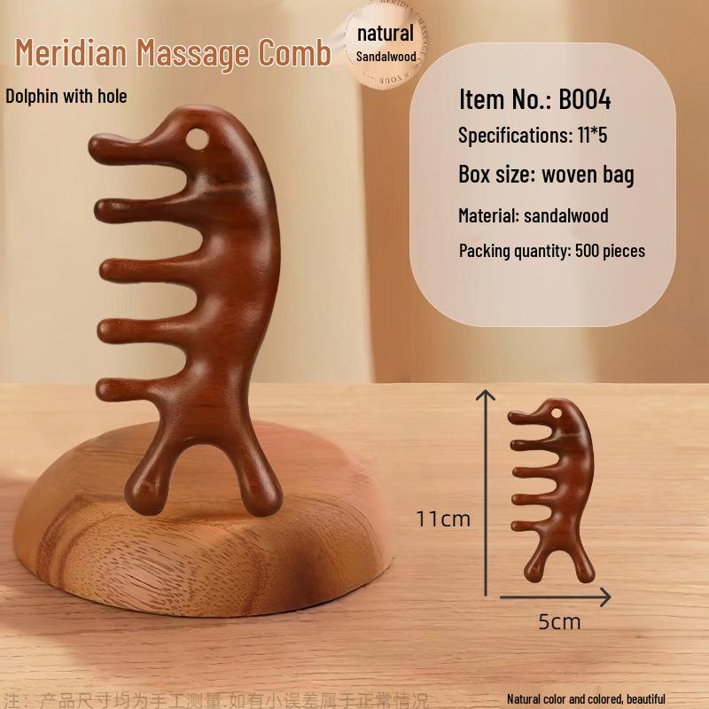 Sandalwood Five-Tooth Scalp & Gua Sha Massage Comb for Neck, Shoulder & Meridian Relief