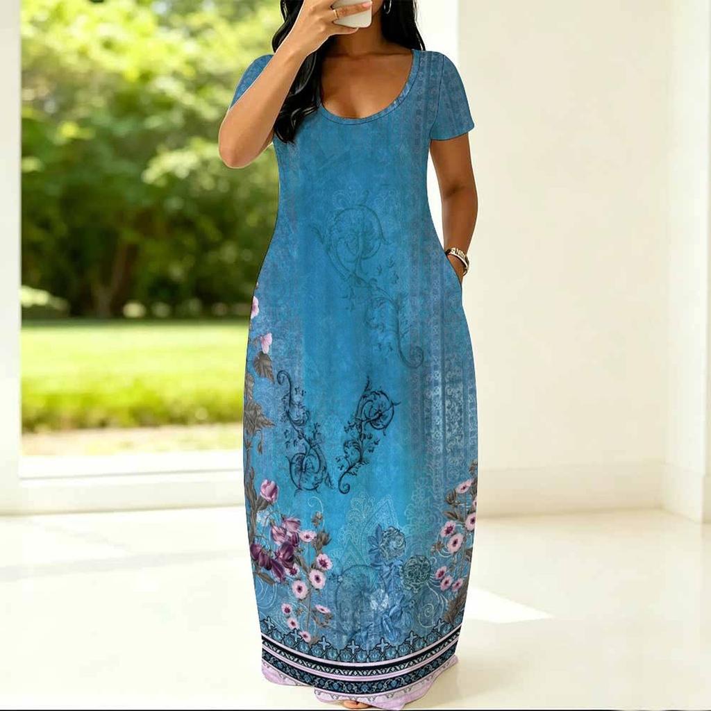 Casual Women Oversized Dress Crew Neck Short Sleeve Clothes Lightweight For Home And Outdoor Daily Use