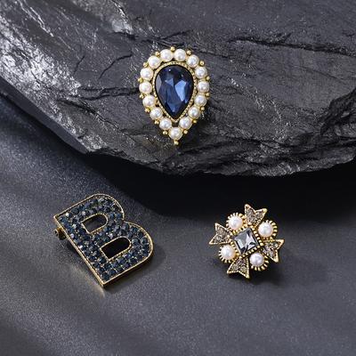 Alloy Rhinestone Card Pack Letter Small Brooch Metal Texture Fashion Temperament Clothing Corsage Pin with Jewelry
