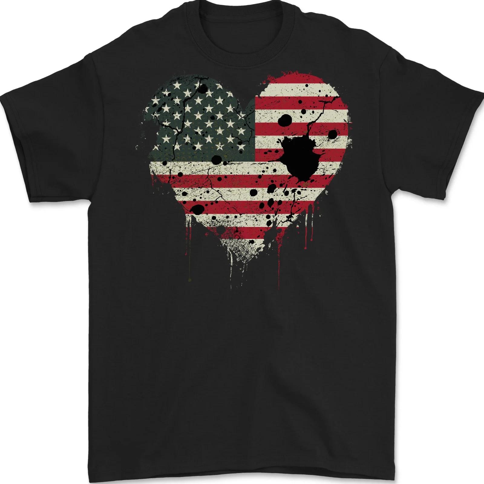 Love USA Flag Independence Day American Mens T-Shirt 100% Cotton M