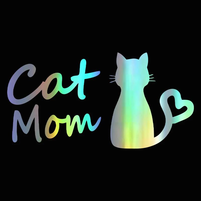 13CMX6.7CM Exquisite Cat Mom Car Sticker FunnyVinyl Deca Decor Black Silver for Cute Stickers