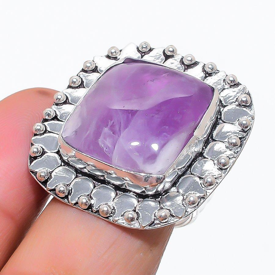 

Натуральный камень Шевронный аметист Ювелирное изделие из стерлингового серебра 925 пробы Кольцо Размер 9 A3P08