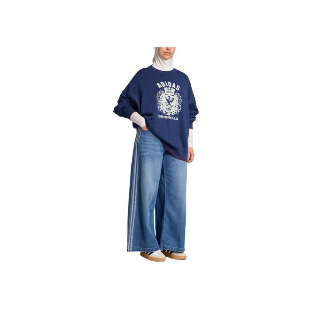 adidas Originals Crest Loose Crew Neck Sweatshirt Women Blue JW6051