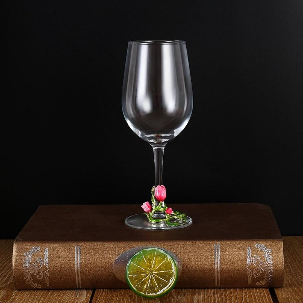 Transparent Clear Stemmed Cup 350ML Glass Goblet Decorative Tulip Flower Wine Glass Table Decor