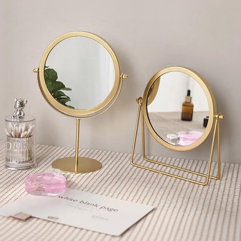 Makyaj ve Soyunma Masası Üstü Aynaları Ev Dekorasyonu İçin İskandinav Altın Yuvarlak Makyaj Aynası 360° Dönebilen Ayarlanabilir Kozmetik Ayna