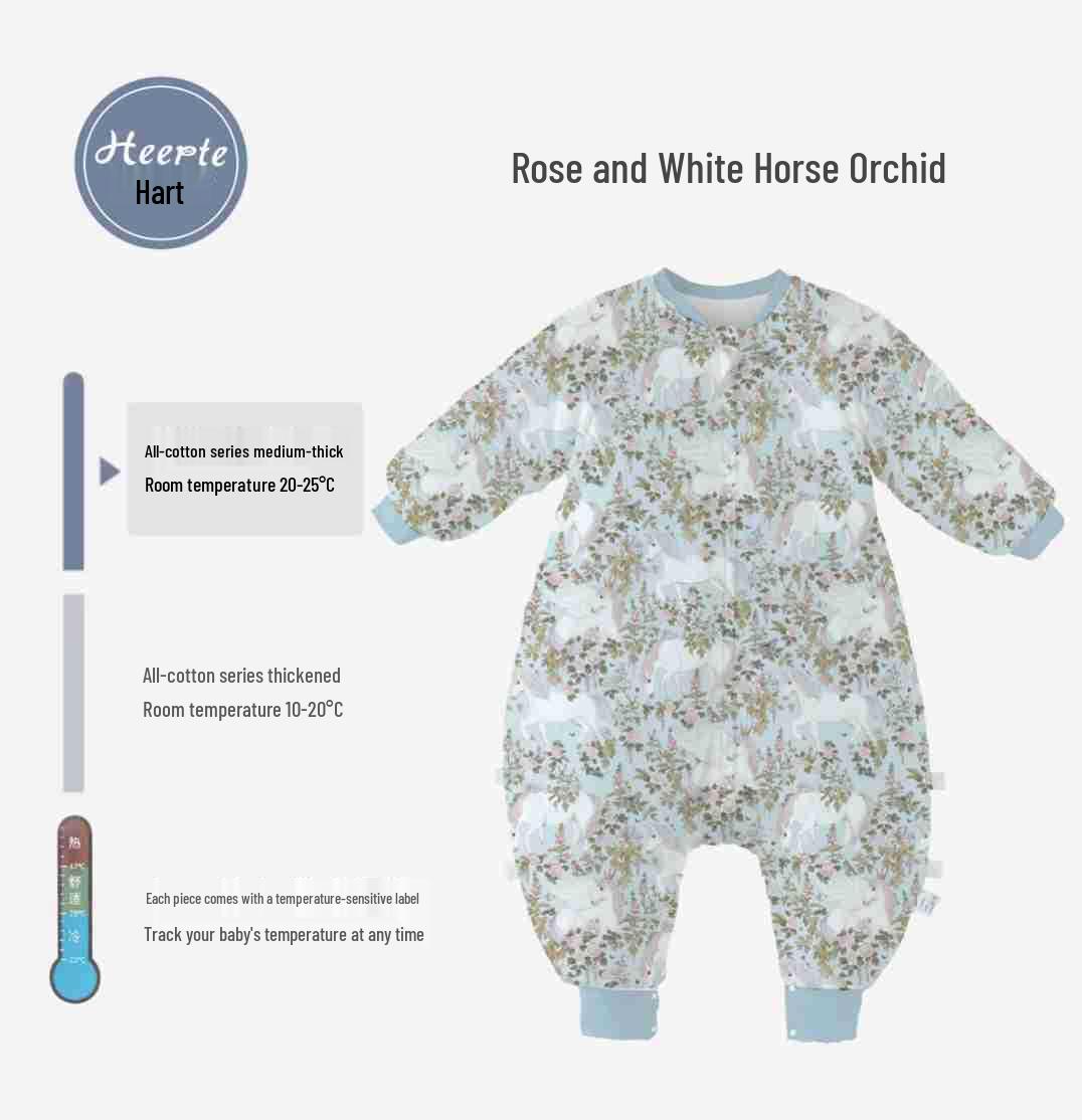 

Class A Baby Sleep Sack: Lightweight Cotton, Spring/Autumn, Split-Leg, Detachable Sleeves, Anti-Kick, One-Piece Pajamas 110cm (Age 3-4 Years)