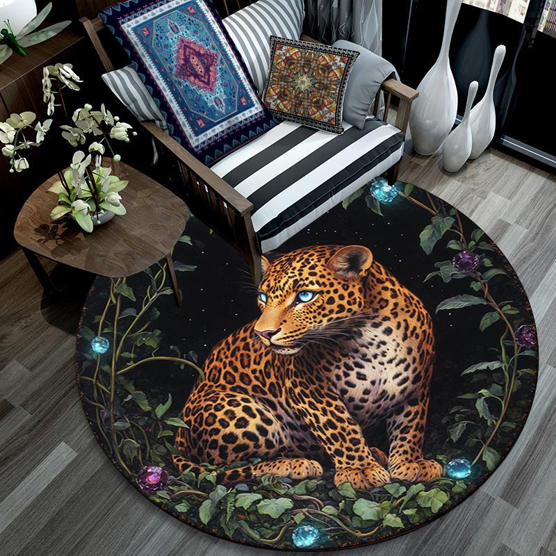 Runder Leoparden-Teppich, Teppich für Wohnzimmer, Schlafzimmer, Sofa, Spielzimmer-Dekor, Rutschfeste Fußmatte