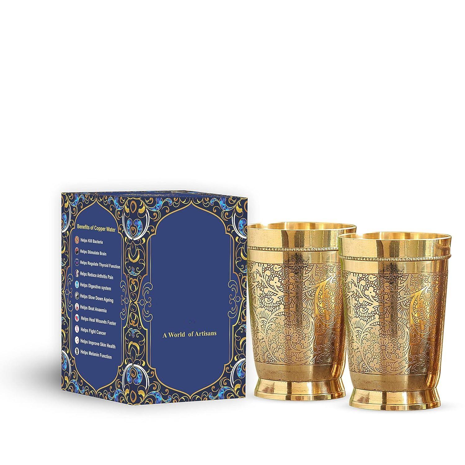 

Чистая латунь стакан для питья подачи воды, йоги и аюрведы, набор из 2 штук