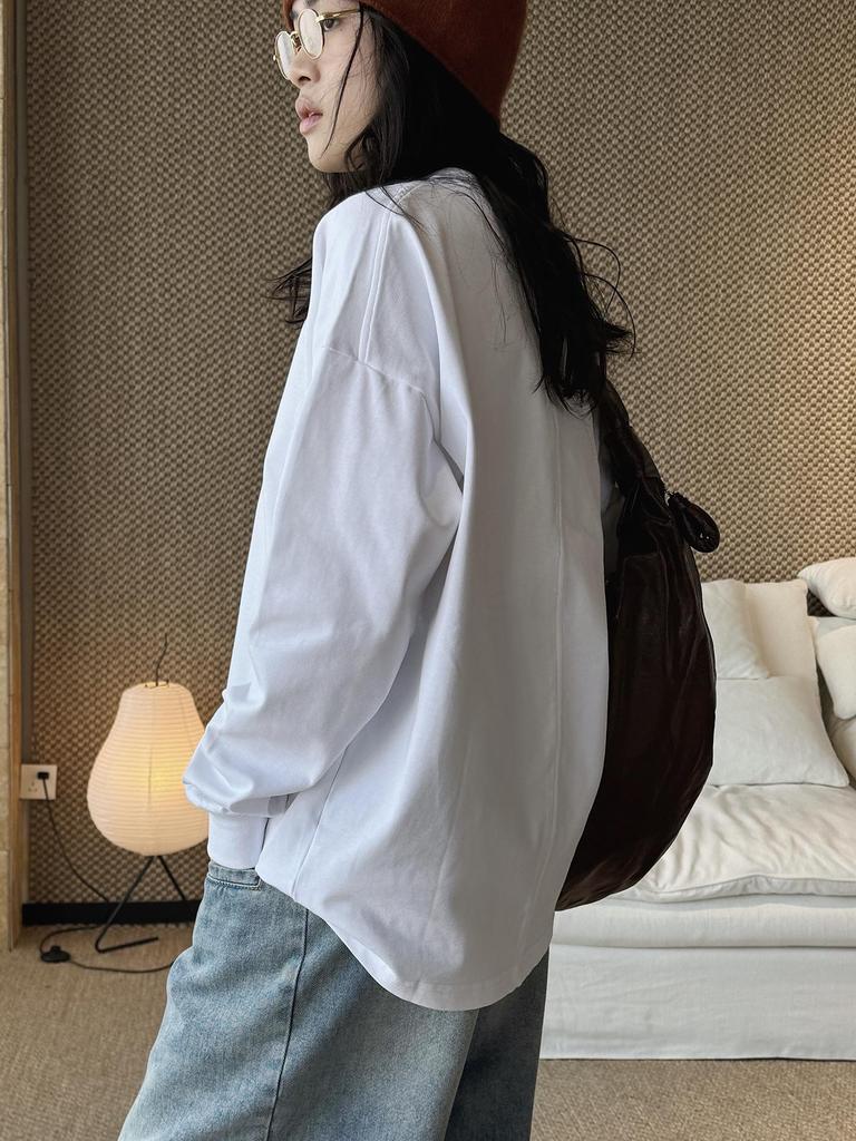 Xu Man Early Spring Korean Style Round Neck Long Sleeve Loose-Fit T-Shirt for Women