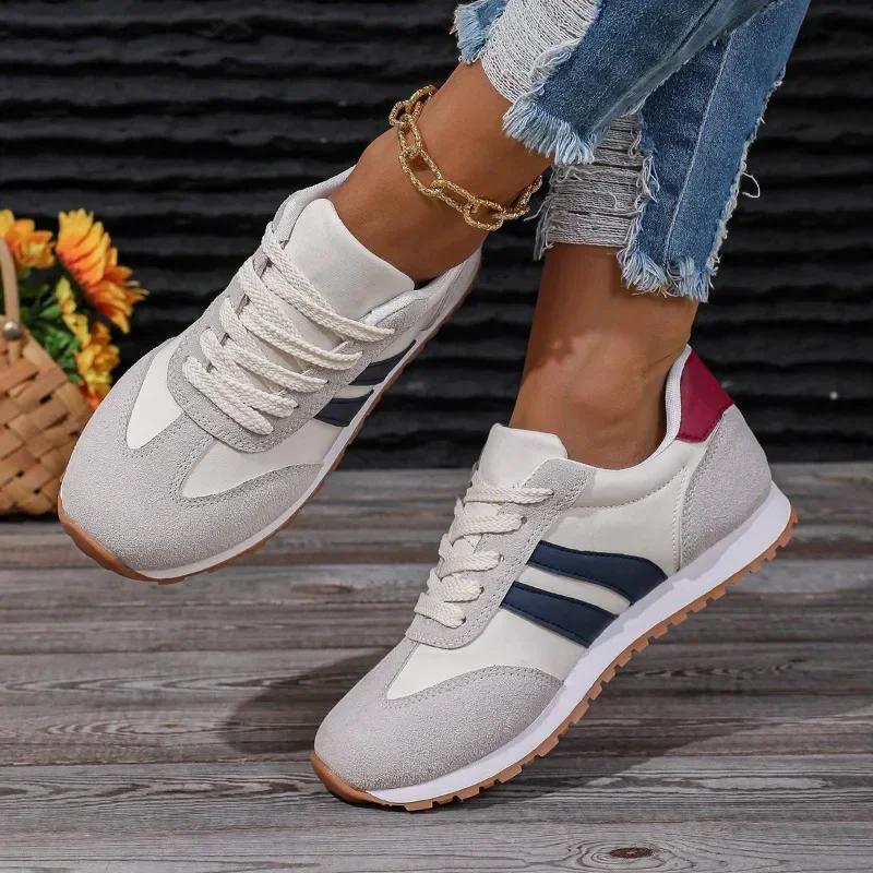 Faux Suede Women'S Sneakers Shoes Summer Trend Casual Platform Sneakers Female New Striped Large Vulcanized Shoes Comfort